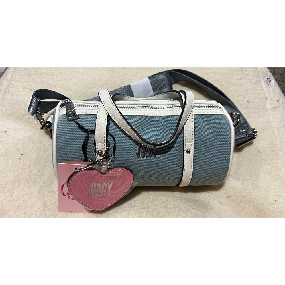 Juicy Couture Blue Small Barrel Satchel Bag Zip Closure Lined Heart Charm